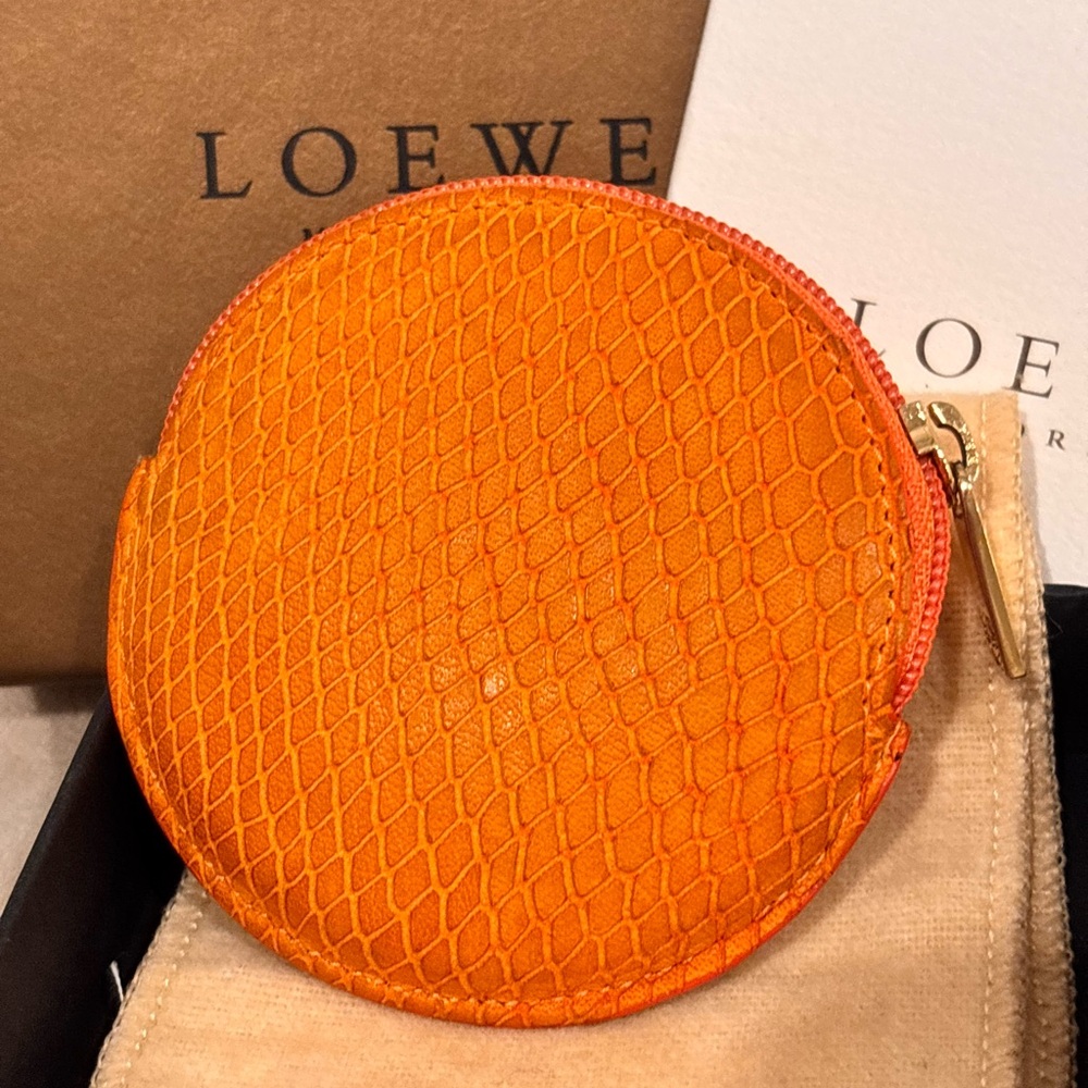 Loewe Orange Python Embossed Zipper Coin Purse Fu… - image 5
